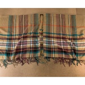 Justin & Taylor Women's One Size Brown Plaid Knit Open Front Wrap Poncho NWT